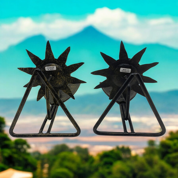 Lot 2 x Vintage 1990’s Pier 1 Metal Candle Holders Table African Tribal Masks - Picture 5 of 9